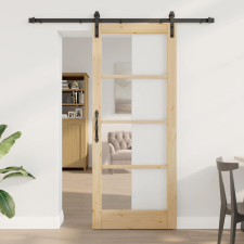 vidaXL Csúszó ajtó ORKDAL Barna 83 x 202 cm Tömör fenyőfa nyílászáró