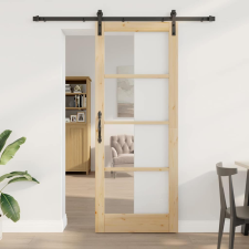 vidaXL Csúszó ajtó ORKDAL Barna 83 x 211 cm Tömör fenyőfa nyílászáró