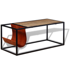 vidaXL dohányzóasztal valódi bőrből készült újságtartóval 110x50x45 cm (244241) bútor