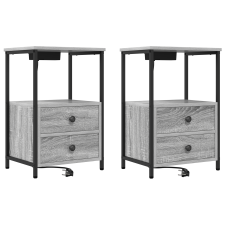 vidaXL Éjjeliszekrény Töltőállomással 2 pcs Szürke sonoma Faanyag (859447) bútor