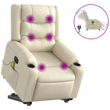 vidaXL elektromos krémszínű műbőr felállást segítő masszázsfotel (3206564) masszázsfotel