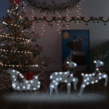 vidaXL ezüst rénszarvas & szán kültéri karácsonyi dekoráció 60 LED-del kültéri izzósor