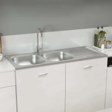 vidaXL Ezüst rozsdamentes acél kétmedencés mosogató 1200x600x155 mm mosogatótálca