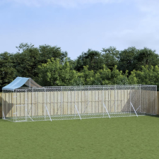 vidaXL Ezüstszínű horganyzott acél kutyakennel tetővel 10x2x2,5 m szállítóbox, fekhely kutyáknak