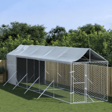 vidaXL Ezüstszínű horganyzott acél kutyakennel tetővel 2x10x2,5 m szállítóbox, fekhely kutyáknak