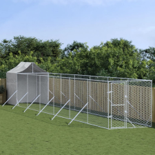 vidaXL Ezüstszínű horganyzott acél kutyakennel tetővel 2x14x2,5 m szállítóbox, fekhely kutyáknak