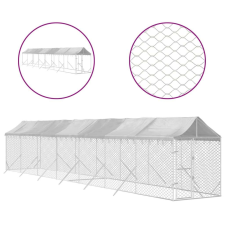 vidaXL Ezüstszínű horganyzott acél kutyakennel tetővel 2x14x2,5 m szállítóbox, fekhely kutyáknak