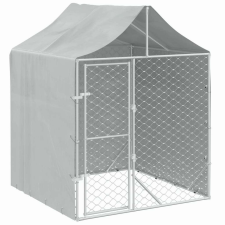 vidaXL Ezüstszínű horganyzott acél kutyakennel tetővel 2x2x2,5 m szállítóbox, fekhely kutyáknak