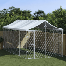 vidaXL Ezüstszínű horganyzott acél kutyakennel tetővel 3x6x2,5 m szállítóbox, fekhely kutyáknak