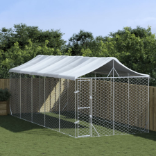 vidaXL Ezüstszínű horganyzott acél kutyakennel tetővel 3x7,5x2,5 m szállítóbox, fekhely kutyáknak