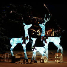 vidaXL Ezüstszínű karácsonyi rénszarvascsalád 201 LED-del karácsonyi dekoráció