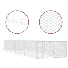 vidaXL Ezüstszínű kültéri horganyzott acél kutyakennel 4 x 16 x 2 m szállítóbox, fekhely kutyáknak
