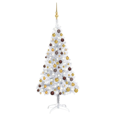 vidaXL ezüstszínű PET műkarácsonyfa LED-ekkel és gömbszettel 150 cm karácsonyi dekoráció