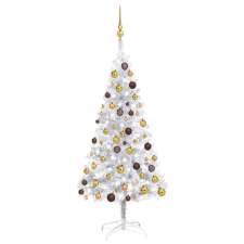 vidaXL ezüstszínű PET műkarácsonyfa LED-ekkel és gömbszettel 150 cm (3077523) műfenyő