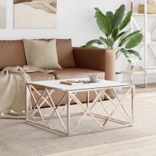 vidaXL ezüstszínű üveg és rozsdamentes acél dohányzóasztal 80x80x40 cm bútor