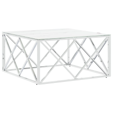 vidaXL ezüstszínű üveg és rozsdamentes acél dohányzóasztal 80x80x40 cm (349971) bútor