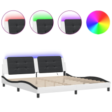 vidaXL fehér és fekete műbőr ágykeret LED-világítással 200x200 cm (3214137) ágy és ágykellék