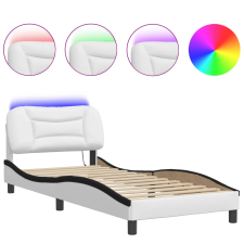 vidaXL fehér és fekete műbőr ágykeret LED-világítással 90x190 cm (3213905) ágy és ágykellék