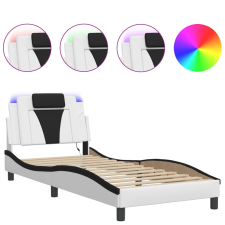 vidaXL fehér és fekete műbőr ágykeret LED-világítással 90x190 cm (3213993) ágy és ágykellék