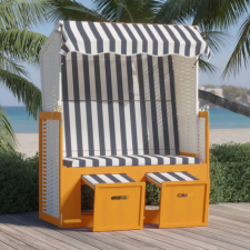 vidaXL fehér és kék polyrattan és tömör fa strandszék tetővel kerti bútor