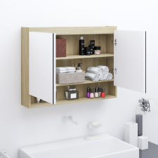 vidaXL fehér és tölgy MDF tükrös fürdőszobaszekrény 80 x 15 x 60 cm fürdőszoba bútor