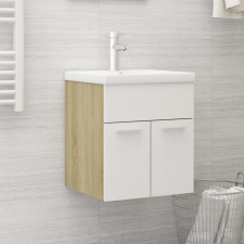 vidaXL Fehér és tölgyszínű forgács mosdószekrény beépített kagylóval fürdőszoba bútor