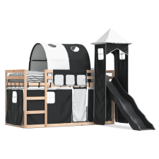 vidaXL fehér-fekete emeletes ágy csúszdával és függönnyel 90 x 190 cm ágy és ágykellék