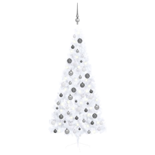 vidaXL fehér fél műkarácsonyfa LED-ekkel és gömbszettel 180 cm (3077656) műfenyő