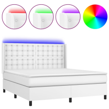 vidaXL fehér műbőr rugós ágy matraccal és LED-del 180x200 cm (3139398) ágy és ágykellék