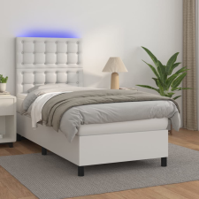 vidaXL Fehér műbőr rugós ágy matraccal és led-del 90x190 cm ágy és ágykellék