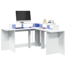 vidaXL fehér szerelt fa íróasztal LED-világítással 152 x 152 x 91 cm bútor