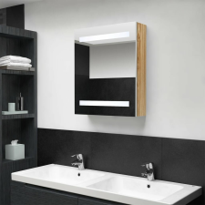 vidaXL fehér-tölgyszínű LED-es tükrös fürdőszobaszekrény 50x14x60 cm fürdőszoba bútor