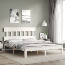 vidaXL fehér tömör fa ágykeret fejtámlával 160 x 200 cm ágy és ágykellék