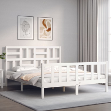 vidaXL fehér tömör fa ágykeret fejtámlával 160 x 200 cm ágy és ágykellék