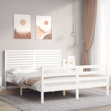 vidaXL fehér tömör fa ágykeret fejtámlával 160 x 200 cm ágy és ágykellék