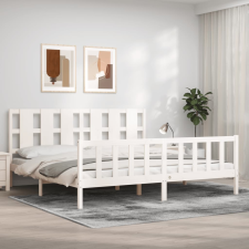 vidaXL fehér tömör fa ágykeret fejtámlával 200 x 200 cm ágy és ágykellék