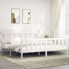 vidaXL fehér tömör fa ágykeret fejtámlával 200 x 200 cm ágy és ágykellék