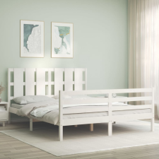 vidaXL fehér tömör fa ágykeret fejtámlával 5FT King Size ágy és ágykellék