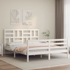 vidaXL fehér tömör fa ágykeret fejtámlával King Size ágy és ágykellék