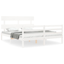 vidaXL fehér tömör fa ágykeret fejtámlával King Size (3195097) ágy és ágykellék