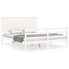vidaXL fehér tömör fa ágykeret fejtámlával King Size (3195227) ágy és ágykellék