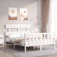 vidaXL fehér tömör fa ágykeret fejtámlával Small Double ágy és ágykellék