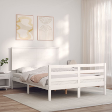 vidaXL fehér tömör fa ágykeret fejtámlával Small Double ágy és ágykellék