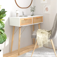vidaXL fehér tömör fenyő és természetes rattan tálaló 80x30x75 cm bútor