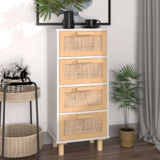 vidaXL Fehér tömör fenyő/természetes rattan tálalószekrény 40x30x90 cm bútor