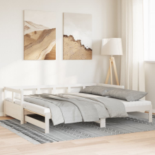 vidaXL fehér tömör fenyőfa kihúzható kanapéágy matracokkal 80 x 200 cm ágy és ágykellék