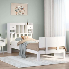 vidaXL fehér tömör fenyőfa könyvespolcos ágy matrac nélkül 100x200 cm ágy és ágykellék