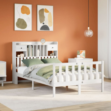 vidaXL fehér tömör fenyőfa könyvespolcos ágy matrac nélkül 135x190 cm ágy és ágykellék