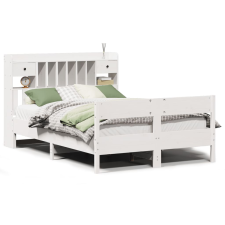 vidaXL fehér tömör fenyőfa könyvespolcos ágy matrac nélkül 135x190 cm (3323042) ágy és ágykellék