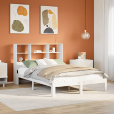 vidaXL fehér tömör fenyőfa könyvespolcos ágy matrac nélkül 140x190 cm ágy és ágykellék